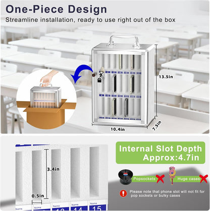 Aluminum Alloy Cell Phone Lock Box, Phone Holder for Classroom, 36 Slots