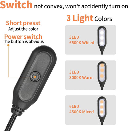4 Pack Reading Light with 3 Color Temperature, 6 LED Book Clip Lamp for Reading in Bed, Easily Clip on to a Small Mini Lightweight Book Lights for Read Book Lovers