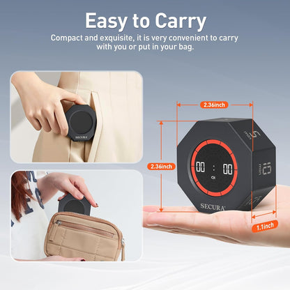 Secura Pomodoro Timer for ADHD & Productivity, Flip Cube Timer with 7 Presets (5/10/15/20/25/50/90 Min), Visual Countdown Progress Bar for Work, Study, Kids & Desk (Dark Gray)