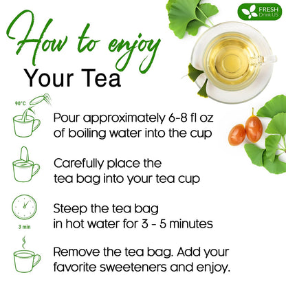 FreshDrinkUS, Premium 55 Ginkgo Biloba Leaf Tea Bags, 100% Natural & Pure from Ginkgo Biloba Leaves. Loose Leaf Herbal Tea. Made with Eco-Conscious Tea Bags. No Sugar, No Caffeine, No Gluten, Vegan.