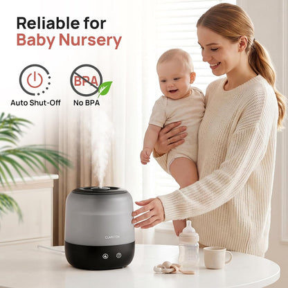 Clarston 2L Cool Mist Humidifier for Bedroom with 360° Adjustable Nozzle, High and Low Mist Levels, Ultra-Low Noise, Light-Off, No BPA, Auto Shut Off, Ideal Baby Humidifier with Easy Top Filling