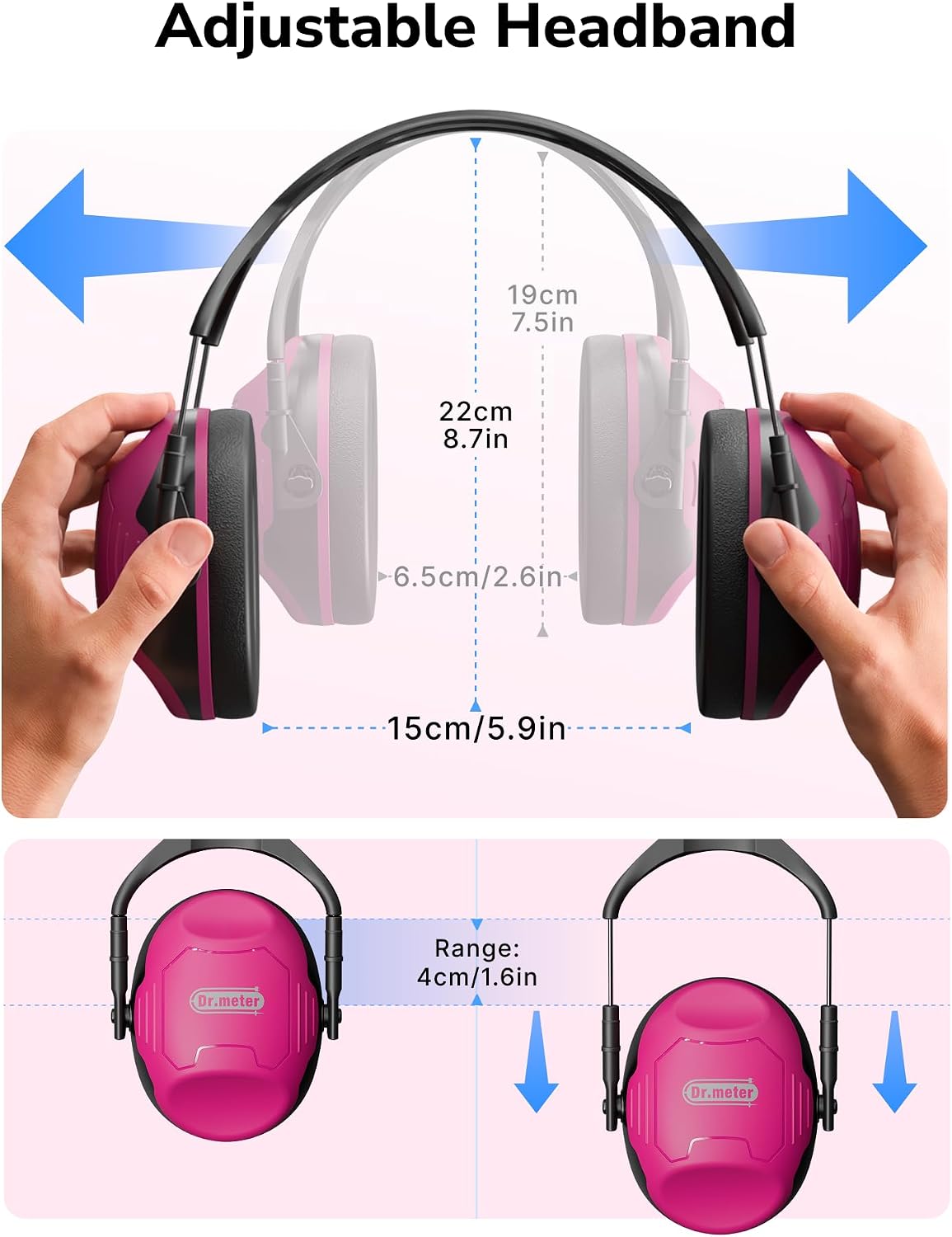 Dr.meter Ear Protection Ear Muffs, Noise Cancelling Headphones for Adults Kids 31dB Earmuffs for Noise Reduction, Hearing Protection for Shooting Gun Range, Mowing, Monster Jam, Sensory, Fireworks