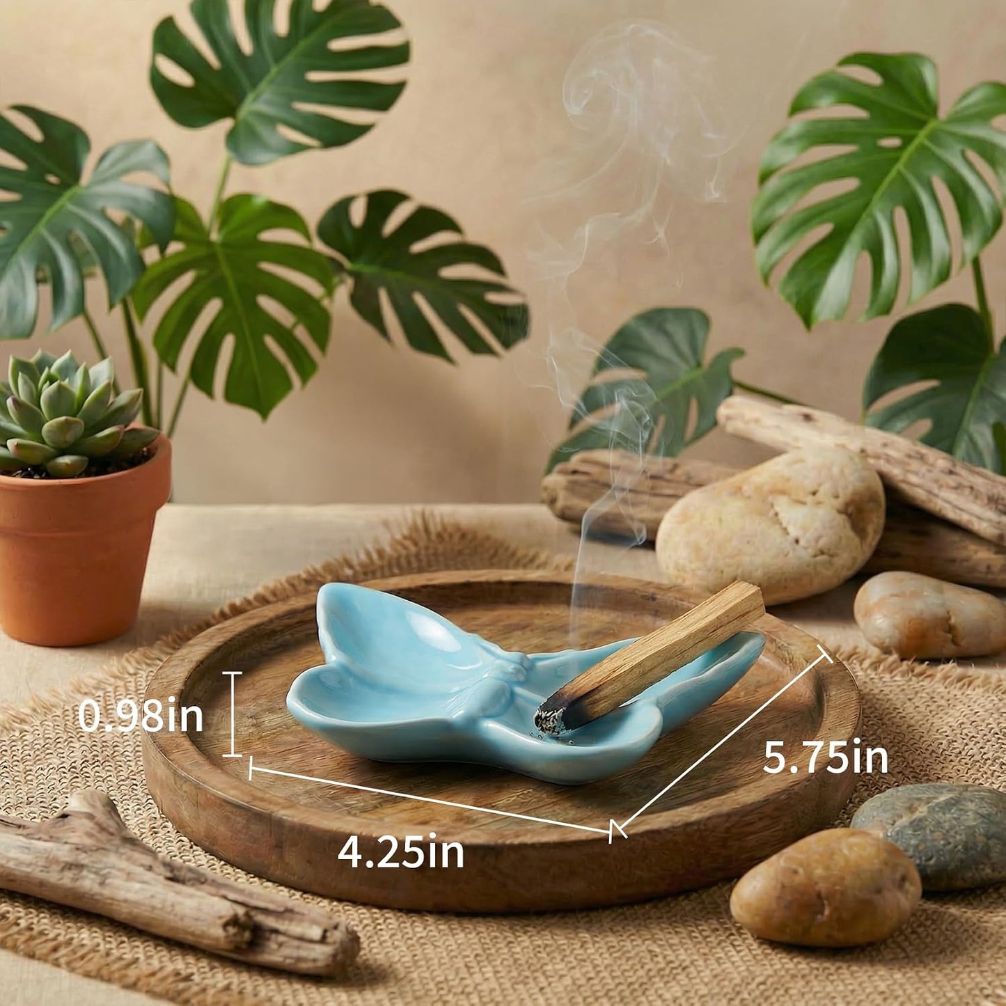 Frog Incense Holder for Sticks, Handmade Ceramic Holder for Burning Sage Sticks, Palo Santo, Cone and Backflow, Incense Burner for Meditation Room Home Decor, Frog Spiritual Gifts for Women