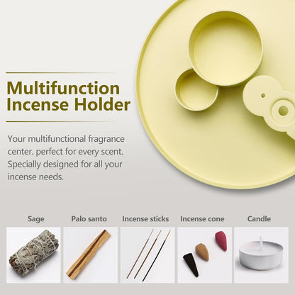 4 in 1 Incense Holder, Sage Burner Holder, Palo Santo Holder Burner, 5.47" Ash Catch Tray, Smudge Stick Holder with Handle for Incense Sticks Incense Cone, Yoga Meditation and Room Decor