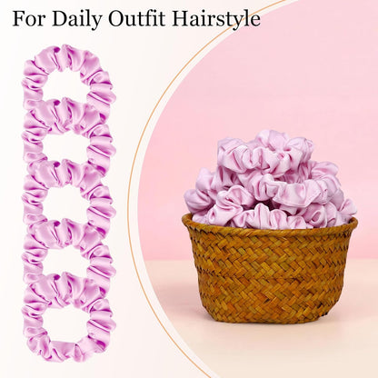 Satin Scrunchies for Women – 8PCS Blush & Brown Silk Hair Ties Set – No Crease, Frizz-Free, Gentle Elastic Hair Bands, Soft & Stylish Everyday Hair Accessories Gifts