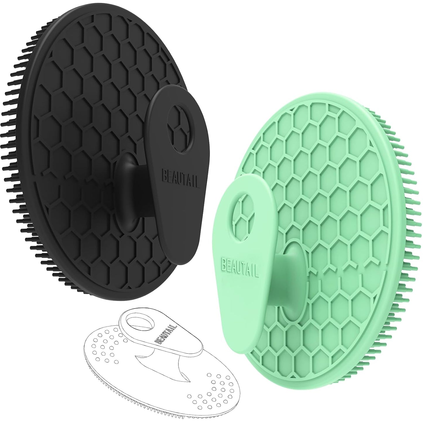 Silicone Body and Face Scrubber Set 5 Pack, BEAUTAIL Shower Bath Scrubber, Gentle Exfoliating Brush for Women Men Sensitive Skin, More Hygienic Than Traditional Loofah, Long Lasting, Black+Pink+Green