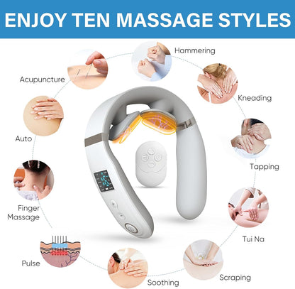 Neck Massager with Heat, Neck Massager for Pain Relief Deep Tissue, Multiple Mode Adjustment, Portable and Suitable for Travel and Home-White