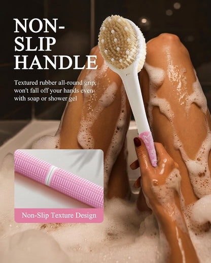 Dry Brushing Body Brush for Massage - Natural Boar Bristle Exfoliating Brush with Massage Nodes for Lymphatic Drainage, Cellulite, Blood Circulation Improving Skin Health for Women Men Elderly(Grey)