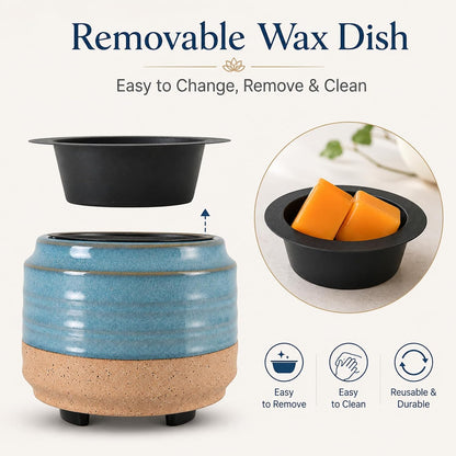 mocosa Ceramic Wax Melt Warmer, 3-in-1 Electric Wax Warmer for Scented Wax Melts, Flameless Candle Wax Burner for Home Fragrance, Bedroom Bathroom Office Decor, Gifts for Women Mom(Beige-Granular)