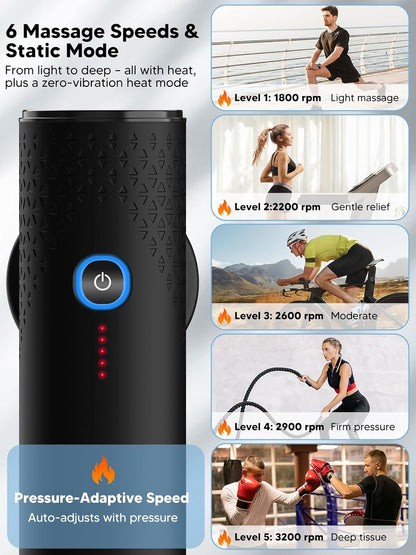 LOFTILLA Mini Massage Gun with Heat - Powerful Deep Tissue Massager, Portable Pocket-Sized Percussion Massager Gun for Muscle Relaxation, 4 Massage Heads, Gift for Men Women, Black