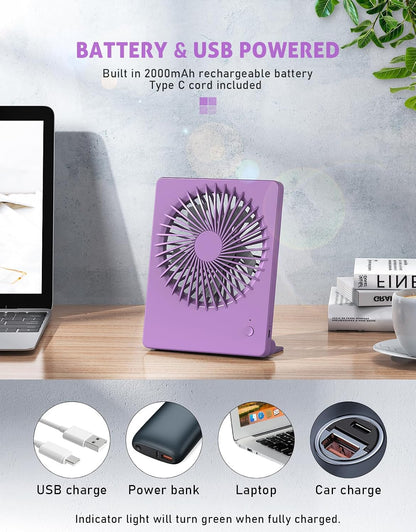 Zuvas Desk Fan Battery Operated Fan Rechargeable 180°Tilt Folding Personal Fan Ultra Quiet Small Portable 3 Speed Adjustable Strong Wind Fan For Office Bedroom Home Desktop Camping (White)