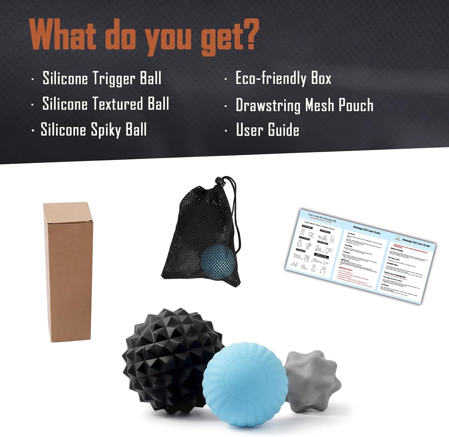 Silicone 3-Piece Massage Ball Set - Peanut, Textured and Spiky Lacrosse Balls to Relieve Tension,Muscle Knots & Plantar Fasciitis with Deep Tissue Release for Foot,Back,Hip,Arm & Legs