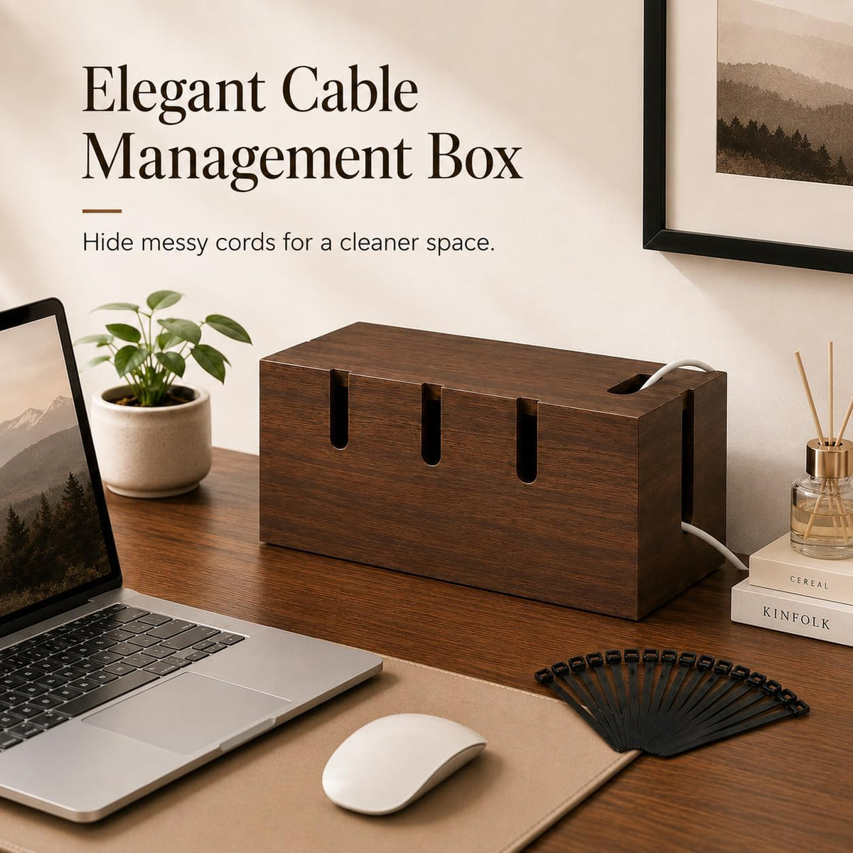 Large Acacia Wood Cable Management Box for Power Strips
