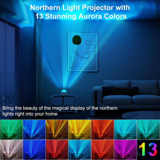 HUMIIEYE Northern Lights Projector, 16 Light Color Aurora Night Light Projector for Bedroom, Remote Galaxy Light Projector, Dimmable Mood Lighting with Memory Function for Playroom Kids Teen Girl Gift