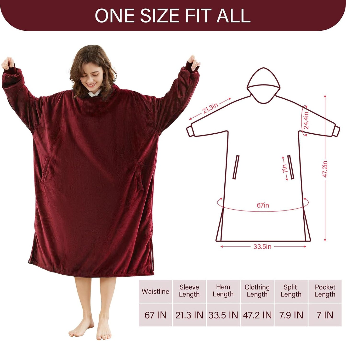 LetsFunny Blanket Hoodie,Oversized Wearable Sherpa Fleece Blanket Sweatshirt,Super Soft Warm Cozy with Giant Pocket,Gifts for Women Men Adults Teenagers, One Size Fits All