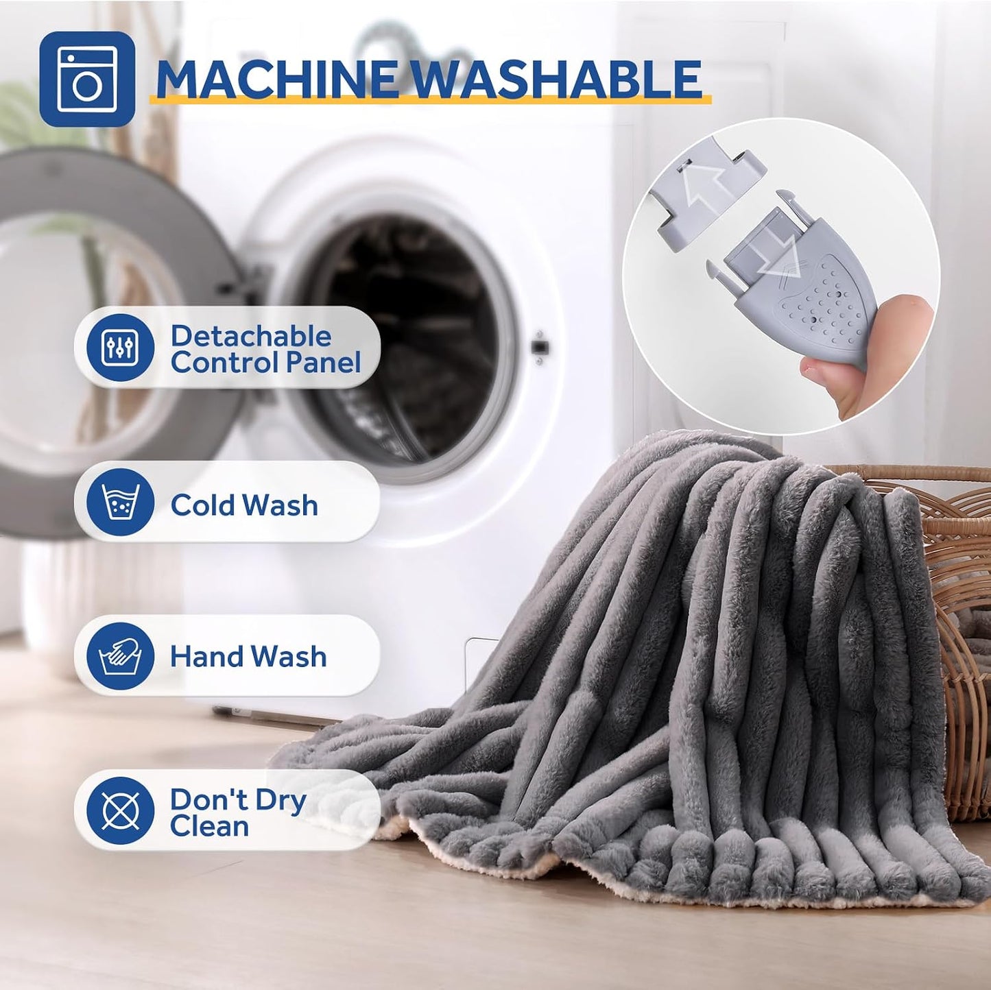 Sealy Electric Blanket Throw Size 50"*60",Super Cozy Faux Fur to Sherpa Reversible Heated Blanket Throw with 6 Heating Levels & 2-10 Hours Auto Off Overheating Protection Machine Washable,Blue White