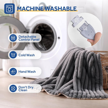 Sealy Electric Blanket Throw Size 50"*60",Super Cozy Faux Fur to Sherpa Reversible Heated Blanket Throw with 6 Heating Levels & 2-10 Hours Auto Off Overheating Protection Machine Washable,Blue White
