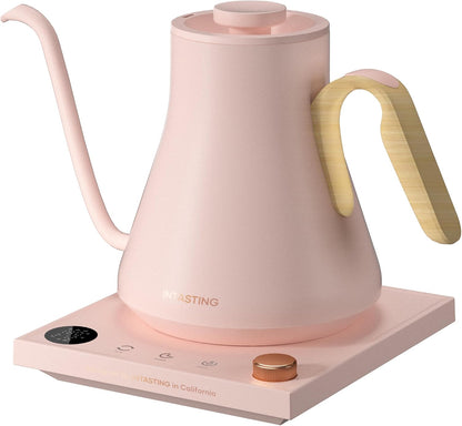 INTASTING Electric Kettle, Gooseneck Electric Kettle, ±1℉ Precise Temperature Control, Stainless Steel Interior, Quick Heating for Pour Over Coffee, Tea & Boiling Water, 0.9L (Black)
