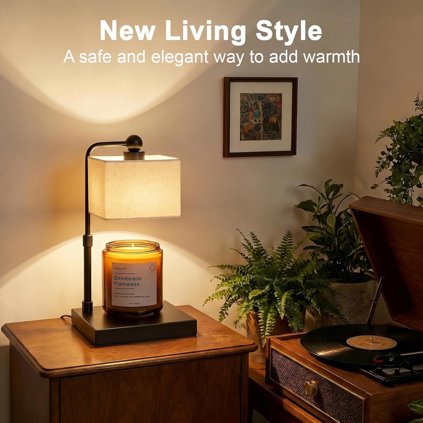 Candle Warmer Lamp with Timer, Modern Farmhouse Candle Warmer, Height Adjustable & Dimmable Electric Candle Warmer Lamp, Includes 2 Bulbs, Birthday Gift for Women, Mom, Housewarming - Flaxen