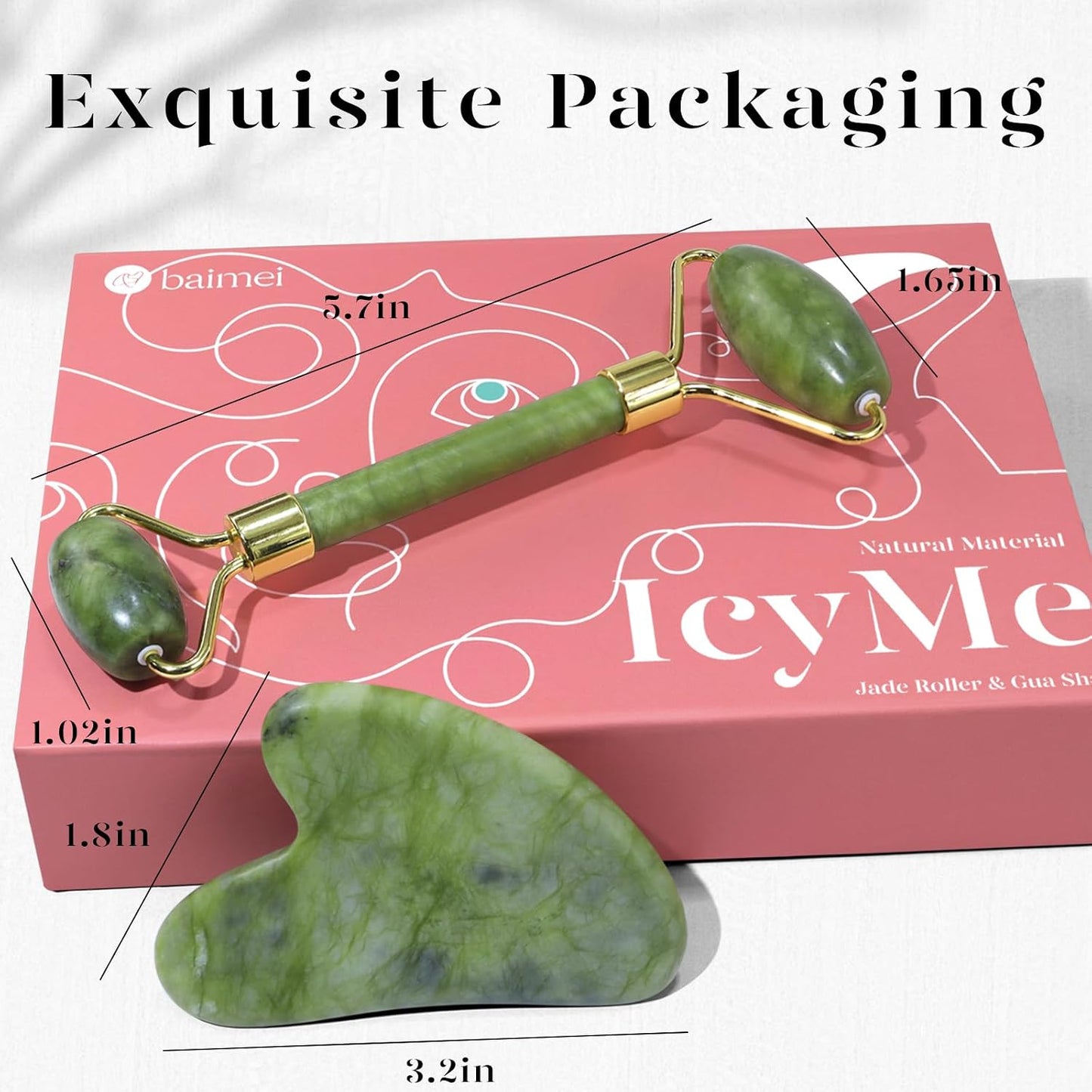 BAIMEI IcyMe Gua Sha & Jade Roller Set, Cooling Face Roller & Guasha Tool for Face Depuffing, Facial Sculpting & Jawline Definition, Smooth Rolling Skincare Tools Gifts for Women & Men – Green