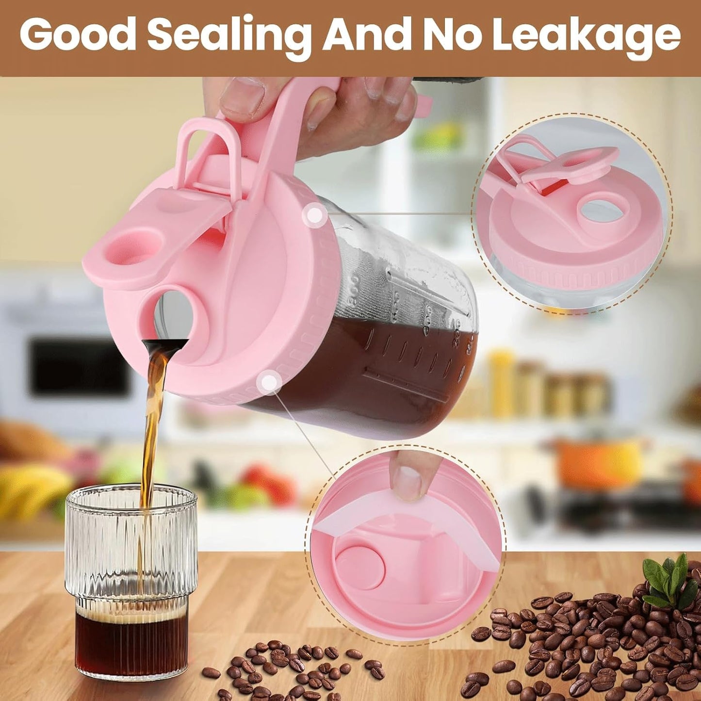 Cold Brew Coffee Maker,64 oz Mason Jar Pitcher with Stainless Steel Filter, Pour Spout Handle Lid, Heavy Duty Glass Airtight & Leak-Proof for Iced Coffee,Tea & Lemonade