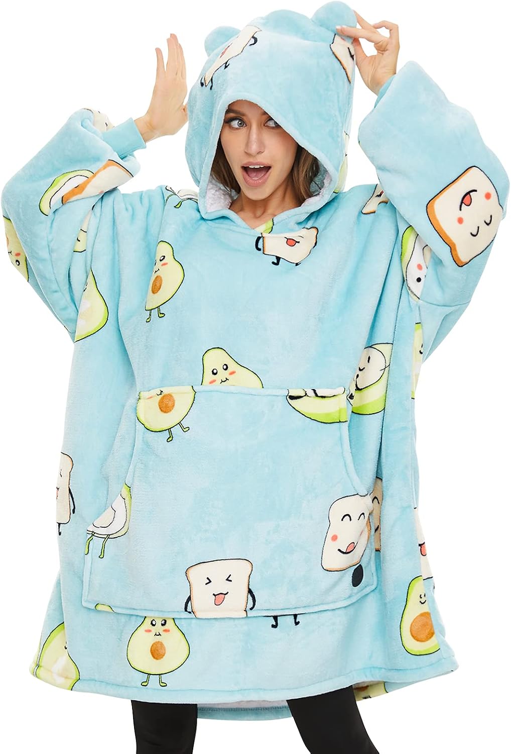 THREE POODLE Wearable Blanket Hoodie for Women, Oversized Sherpa Sweatshirt Blanket for Adults Men, Cozy Hooded Blankets, Gifts for Teen Girls Women Mom Sister