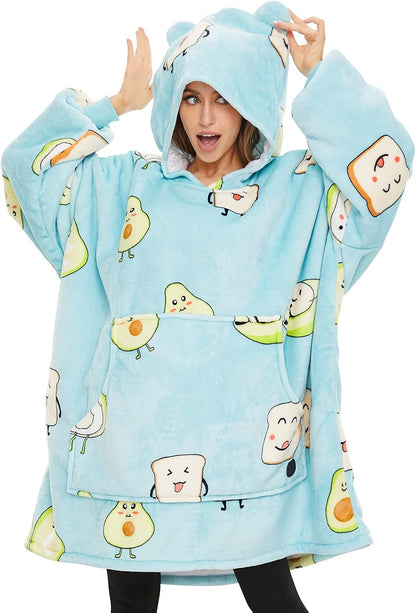 THREE POODLE Wearable Blanket Hoodie for Women, Oversized Sherpa Sweatshirt Blanket for Adults Men, Cozy Hooded Blankets, Gifts for Teen Girls Women Mom Sister
