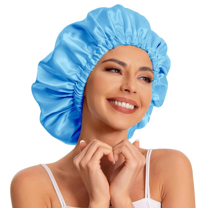 Satin Bonnet Silk Bonnet Hair Bonnet for Sleeping-Slouchy Beanie Hat Satin Sleep Cap for Women's Natural & Curly Hair(Blue Zircon)