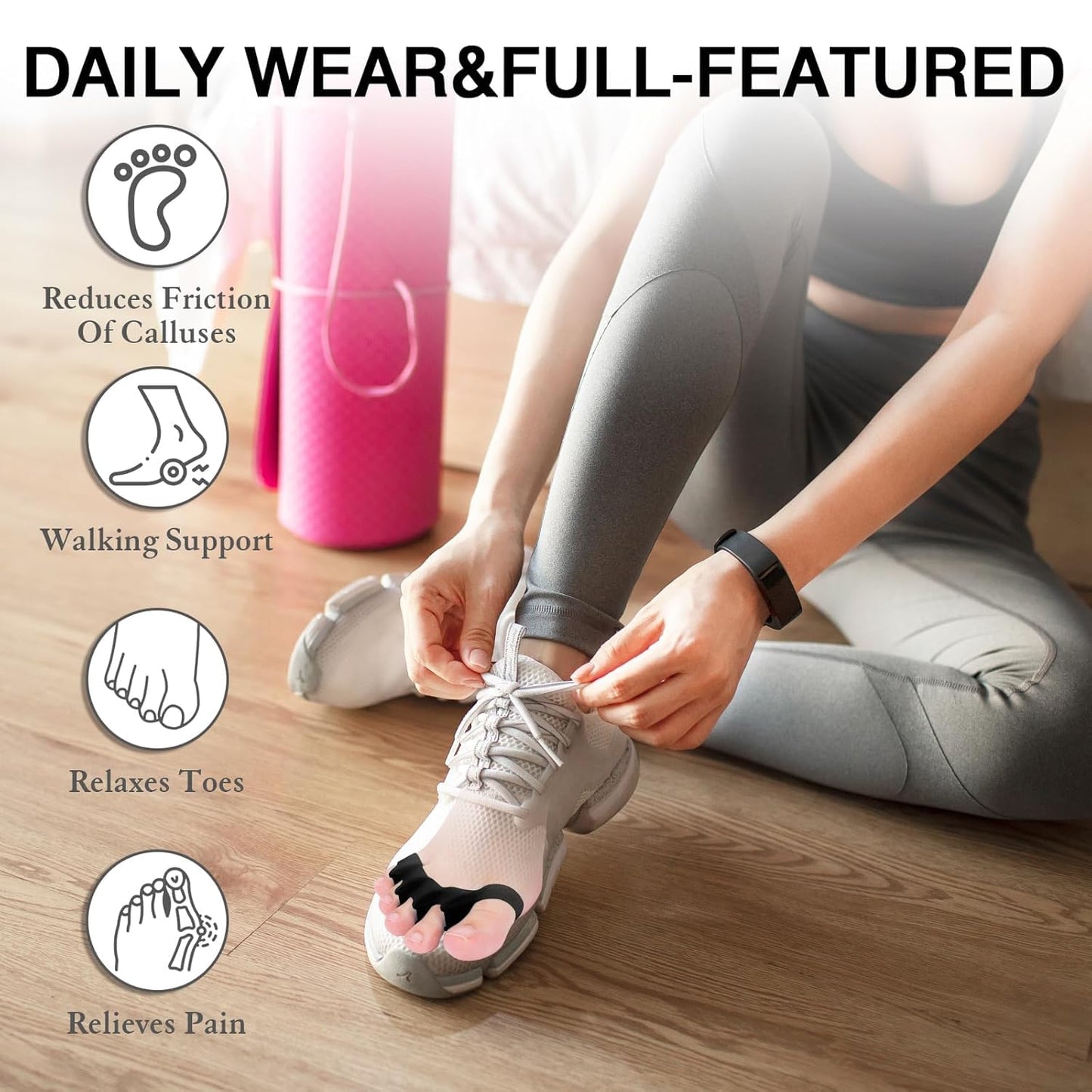 2PCS Toe Spacers for Women and Men, Toe Separators for Pedicure, Bunion Corrector, Hammer Toe Straightener, Plantar Fasciitis, Toe Spreaders for Foot Pain Relief and Foot Health. (2, Black)