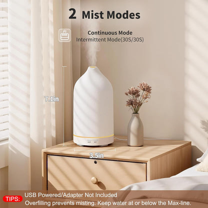 URPOWER 180ML Ceramic Essential Oil Diffuser, Ultrasonic Aromatherapy Diffuser with 7-Color Lights, Auto Shut-Off, Quiet Oil Diffuser for Bedroom, Home Office