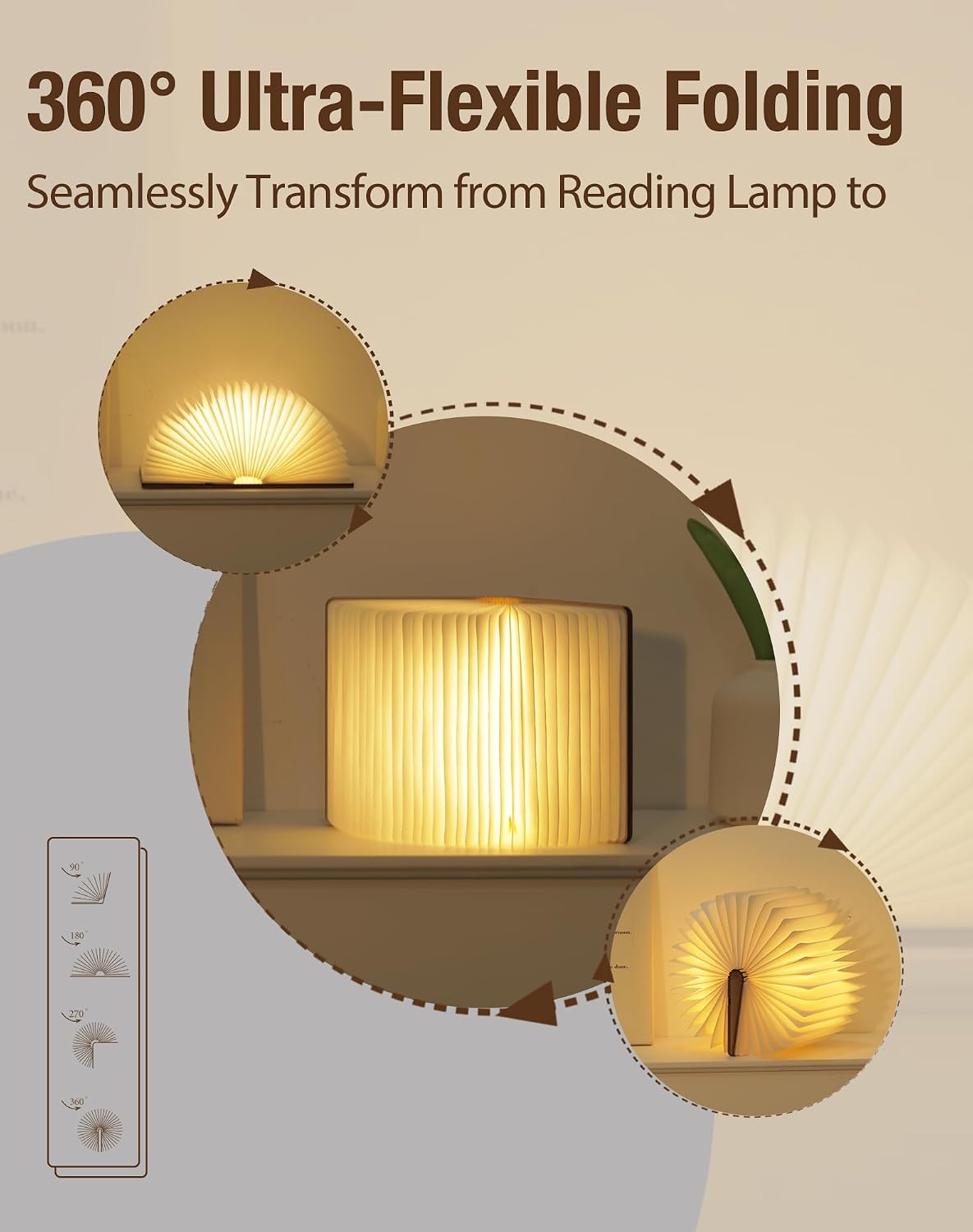 4.7 Inch Wooden Book Lamp, Book Lovers Gifts,Teacher Appreciation Gifts for Women, Folding Book Light, LED Ambient Lighting, Magnetic Mood Lighting for Home&Library Decor (Walnut)