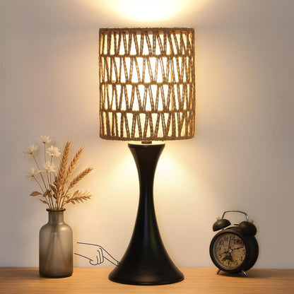 3 Way Touch Control Table Lamp, Dimmable Bedside Desk Lamp with Metal Base Modern Nightstand Lamp Stylish Grey Shade Simple Side Table Lamp for Bedroom, Living Room, Office or Den LED Bulb Included