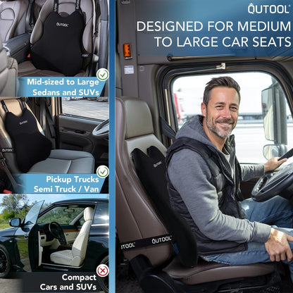 QUTOOL Lumbar Support Pillow for Car, Truck Accessories Travel Essentials, Memory Foam Back Cushion for Driving Seat, Back Pain Relief,Washable Cover, Lower Back Support Fits Most Cars(Black)
