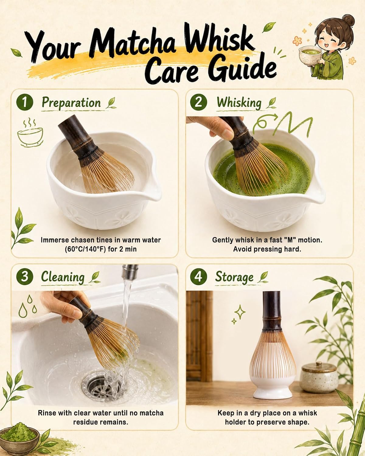 Matcha Whisk - 2-pack Bamboo matcha Whisk set, Handcrafted Traditional Japanese Chasen, 100-Prong Matcha Stirrer Wisk Mixer Brush for Authentic Matcha Tea Preparation