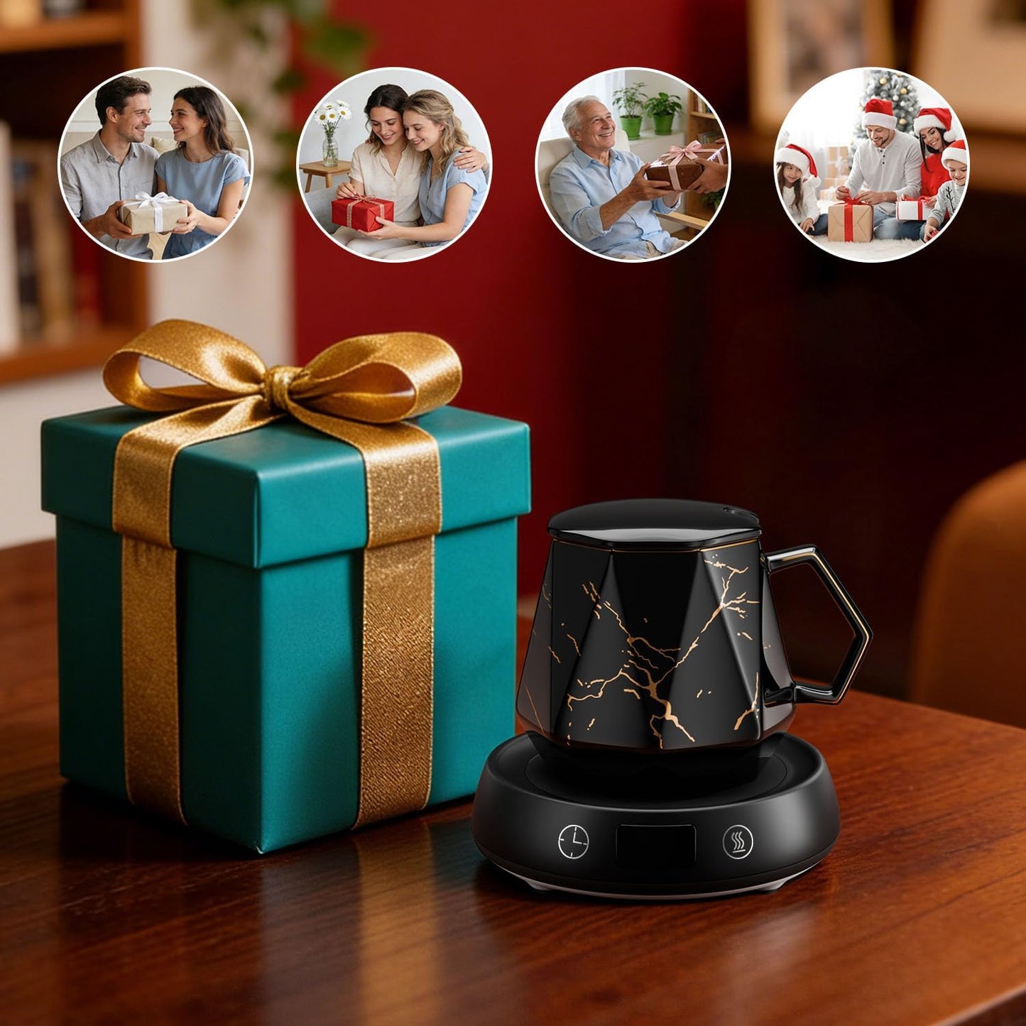 Coffee Mug Warmer Set, Smart Heated Electric Cup Warmer for Desk Office with 8H Auto Off, 1-9H Delay Startup & Shutoff Timer, 3 Temperature Control Coffee Tea Beverage Warmer, Ideal Gifts for Man