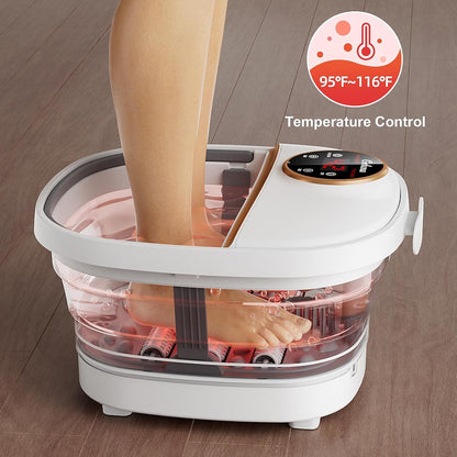 GEHONA Collapsible Foot Spa Bath with Heat, Foot Massager with Two Side Supports, Leakage Protector, Temperature Control, Bubbles, Red Light, Timer, Feet Soaker, Gifts (Deep Black)