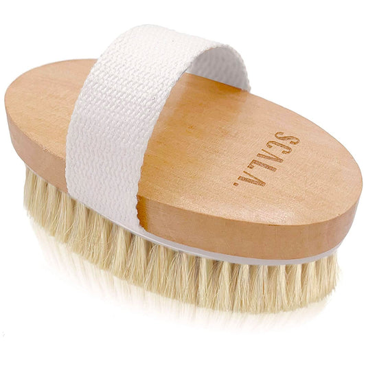 Scala Body Brush Natural Bristle, Dry Brushing Exfoliator for Dead Skin