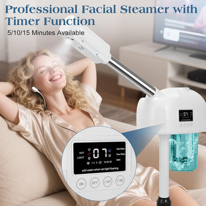 Professional Facial Steamer, Nano Ionic Hot Mist Spray, Stand Facial Steamer for Estheticians, Timer, Vaporizador Face Steamer for Deep Cleansing & Hydration, Home Salon SPA