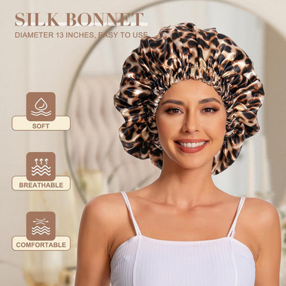 Satin Bonnet Silk Bonnet Hair Bonnet for Sleeping-Slouchy Beanie Hat Satin Sleep Cap for Women's Natural & Curly Hair(Blue Zircon)