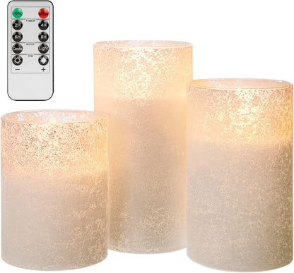 ANGELLOONG Flickering Flameless Candles, Realistic Battery Operated Candles with Remote and Timer, Set of 3 LED Candles for Fall Room Home Wedding Decor Centerpieces Table Party Christmas Decorations