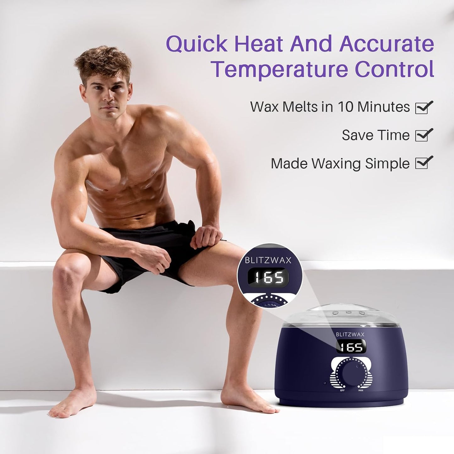 BLITZWAX Brazilian and Bikini Waxing Kit for Women, Hard Wax Warmer for Face, Legs and Body, At Home Hair Removal Kit, Beginner Friendly, Digital Fast Heating, 51 Wax Items