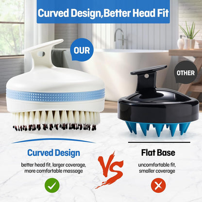 Scalp Massager with Double-Layer Bristles,Anti-Slip Rich-Lathering Hair Washing Shampoo Brush,Curved Scalp Scrubber with Better Head Fit for Dandruff Removal,Wet&Dry Use Scalp Stimulator.
