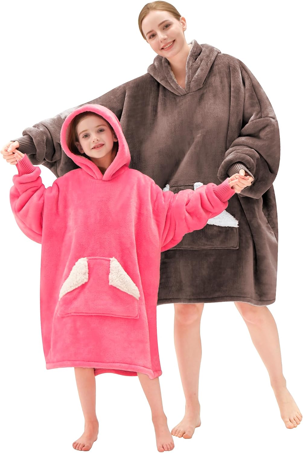 Touchat Wearable Blanket Hoodie, Oversized Sherpa Blanket Sweatshirt with Hood Pocket and Sleeves, Super Soft Warm Plush Hooded Blanket for Adult Women Men, One Size Fits All (Pink)