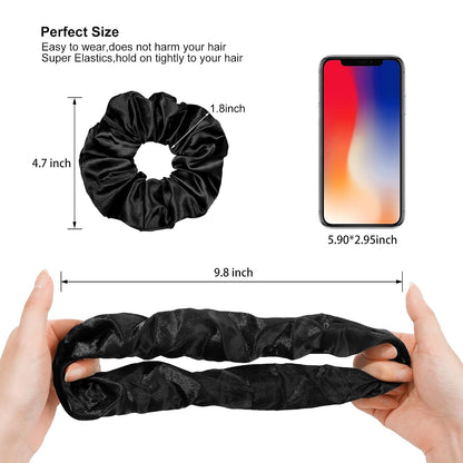 16 Pcs Scrunchies for Women - Black Satin Silk Scrunchies for Girls Hair Ties Elastics Bands Ponytail Holder Hair Accessories