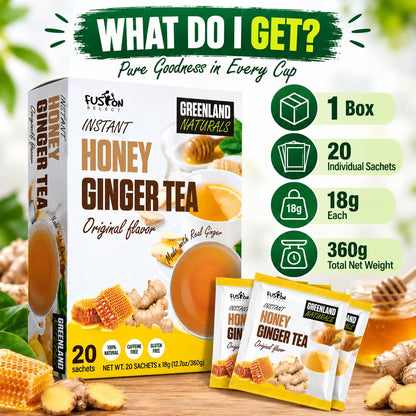 Fusion Select 20 Sachets Original Ginger Honey Crystals Packets - Crystallized Ginger Tea with Honey - Easy-to-Prepare Instant Drink Mix - Natural Ingredients with No Caffeine
