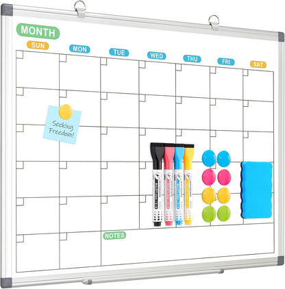 WALGLASS Weekly Dry Erase Calendar Whiteboard for Wall, 24" x 18" Double-Sided Weekly Planner White Board with Notes, Daily Tracker, Aluminum Framed Hanging & Wall Mount for Home, Office, School