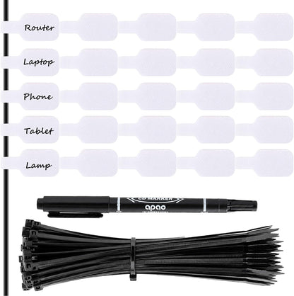 Handwriting Cable Tags Reusable Zip Ties 50PCS,100 Cable Ties & Pen