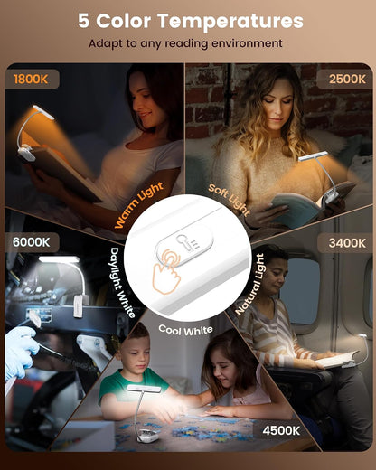 Glocusent 630nm Red Light Reading Light, 26 LEDs Zero Blue Light, 1600K Amber Book Light with 3 Modes & 5 Brightness Dimmable, 120H Runtime, Eye-Care Clip on Light for Book Lovers and Kids