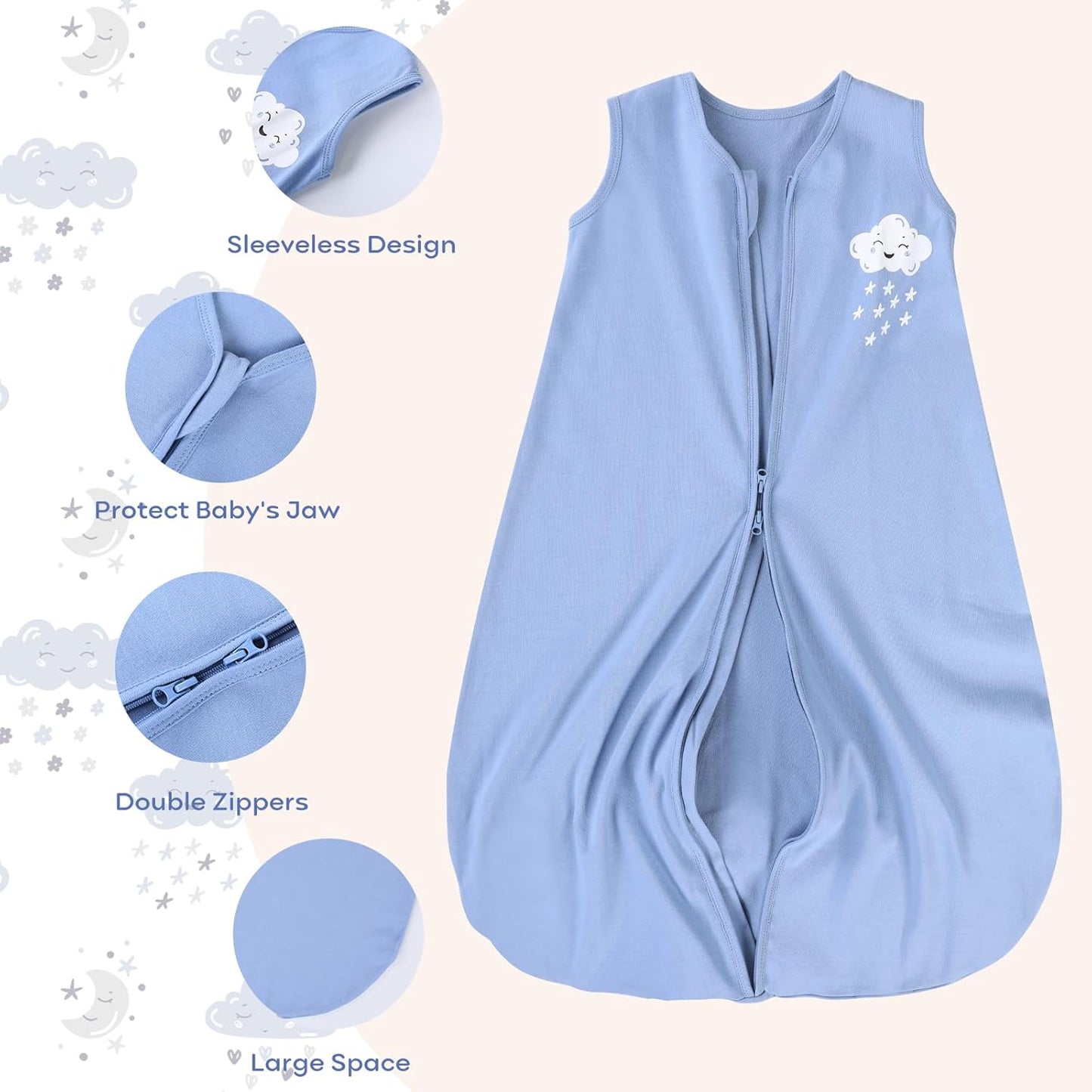 Yoofoss Baby Sleep Sack Baby Wearable Blanket 100% Cotton 2-Way Zipper Toddler Sleeping Sack