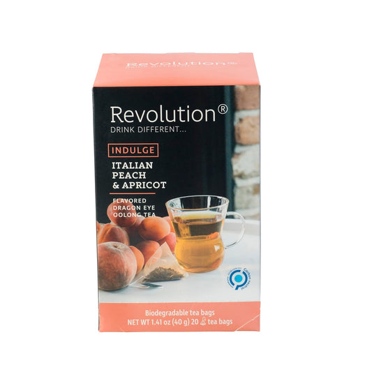 REVOLUTION TEA® Dragon Eye Oolong Tea Bags [THE ORIGINAL] - INDULGE Italian Peach & Apricot Oolong Tea - Premium Dragon Tea Bags - Oolong Black Tea Organic Biodegradable - 20 Bags